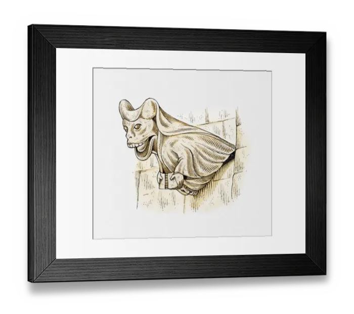 Framed Print : Illustration of a gargoyle on the face of Horsley Church, Derbyshire, England, c. 1450