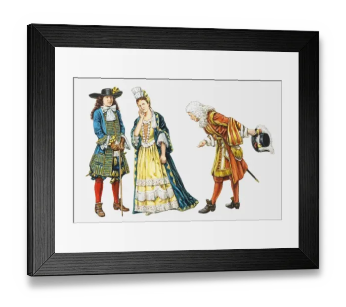 Framed Print : Illustration of man bowing to 17th century Stuart nobleman and woman
