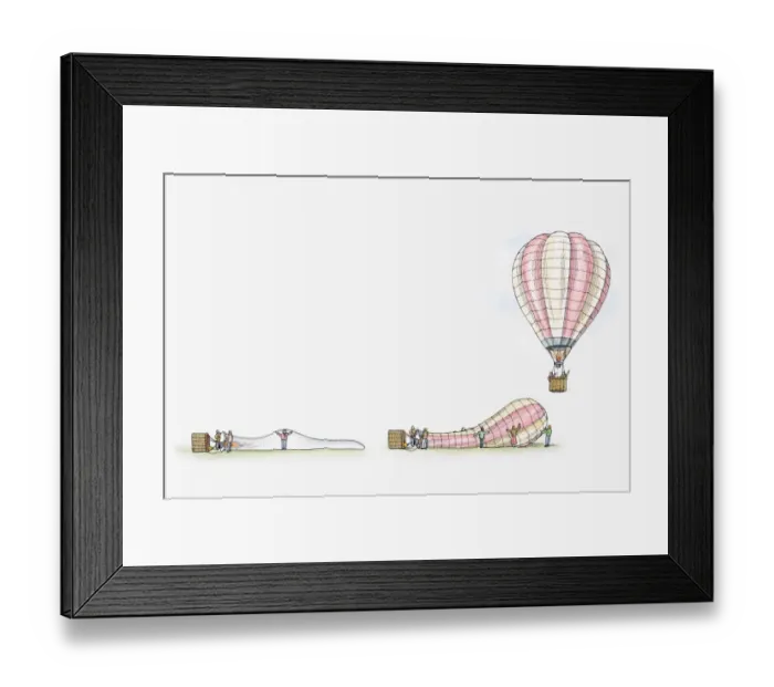 Framed Print : Illustration of of deflated, inflating and inflated hot air balloon Framed Print : Illustration of of deflated, inflating and inflated hot air balloon