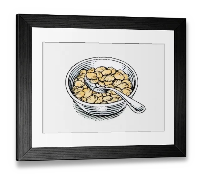 Framed Print : Illustration of bowl of rice based breakfast cereal Framed Print : Illustration of bowl of rice based breakfast cereal