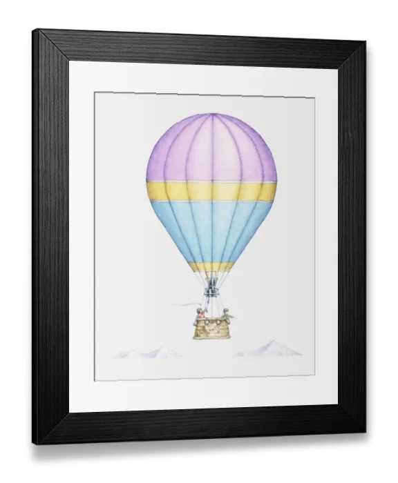 Framed Print : Illustration of hot-air balloon carrying two passengers Framed Print : Illustration of hot-air balloon carrying two passengers