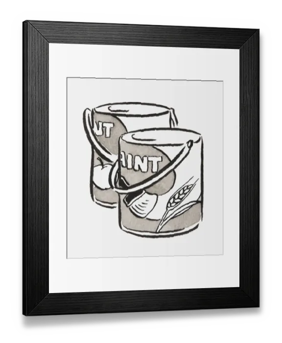 Framed Print : Black and white illustration of two paint tins Framed Print : Black and white illustration of two paint tins