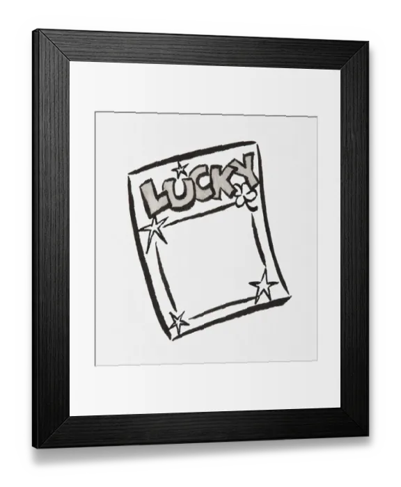 Framed Print : Black and white illustration of piece of paper with the word lucky written at the top Framed Print : Black and white illustration of piece of paper with the word lucky written at the top