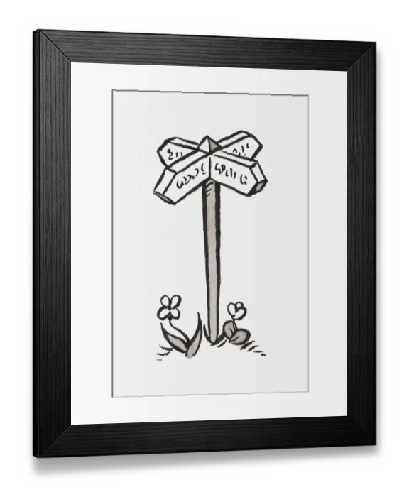 Framed Print : Black and white illustration of signpost Framed Print : Black and white illustration of signpost