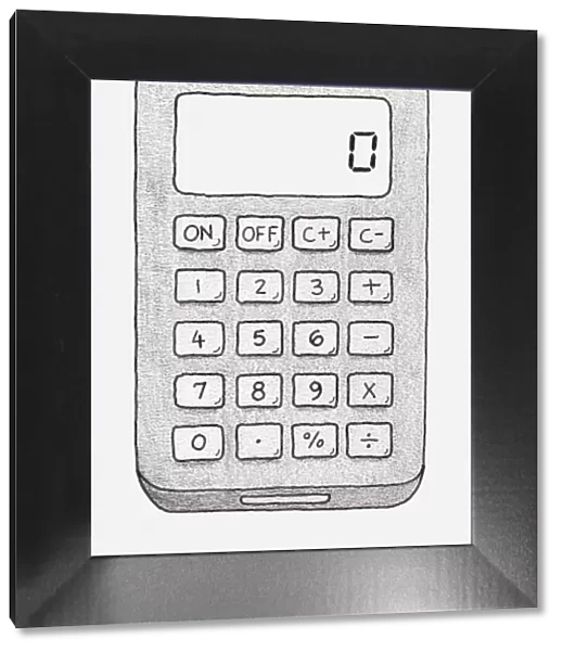 Black and white illustration of a pocket calculator
