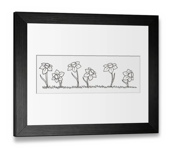 Framed Print : Black and white illustration of Narcissus (Daffodil) flowers in a row Framed Print : Black and white illustration of Narcissus (Daffodil) flowers in a row