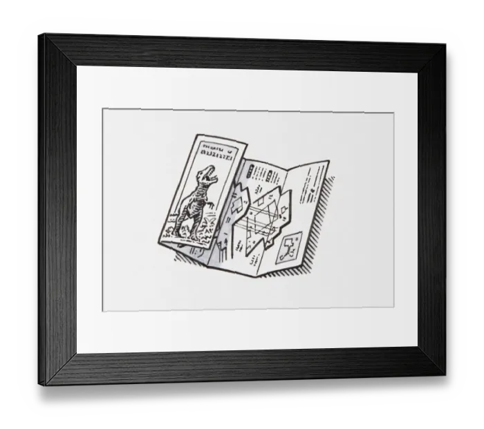 Framed Print : Illustration of floorplan of a natural history museum, with a dinosaur on the front Framed Print : Illustration of floorplan of a natural history museum, with a dinosaur on the front