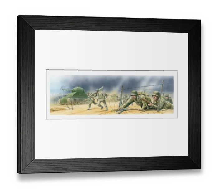 Framed Print : Illustration of American soldiers invading the Normandy beaches during World War Two Framed Print : Illustration of American soldiers invading the Normandy beaches during World War Two