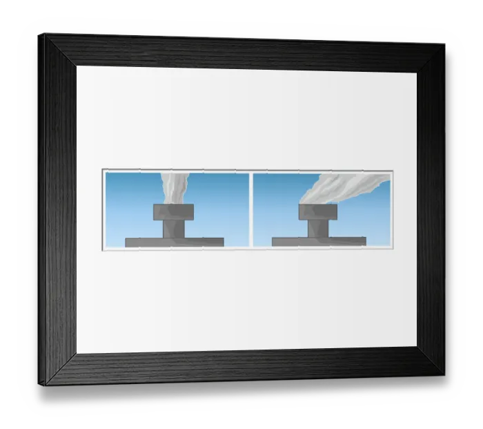 Framed Print : Digital illustration of smoke rising out of chimneys Framed Print : Digital illustration of smoke rising out of chimneys