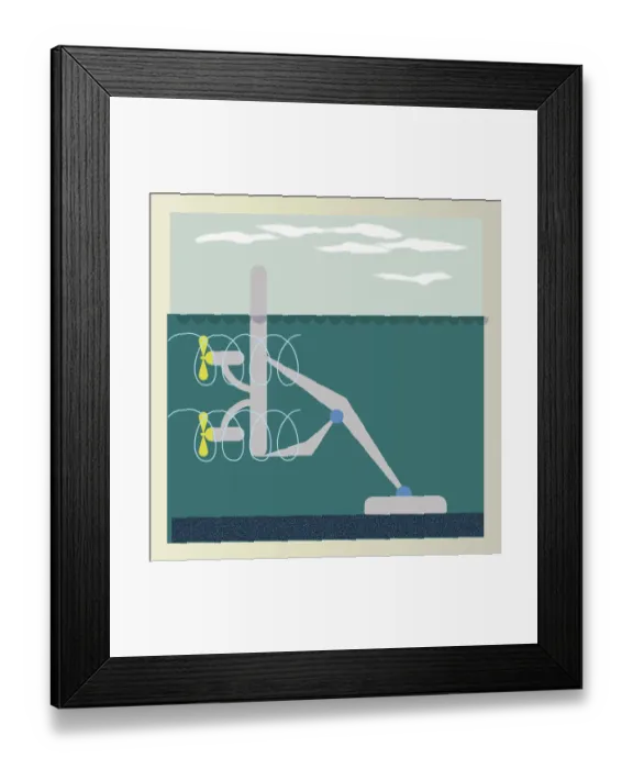 Framed Print : Digital illustration of power production using tide and wave Framed Print : Digital illustration of power production using tide and wave