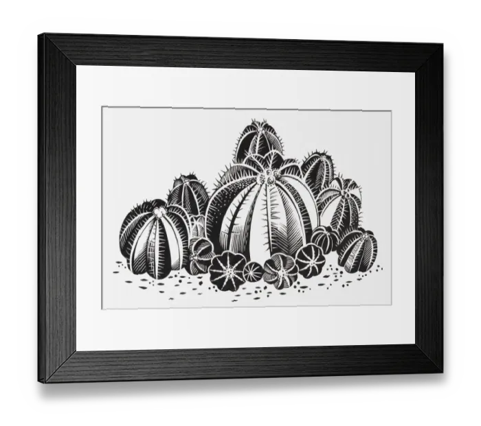 Framed Print : Black and white illustration of a cluster of cacti Framed Print : Black and white illustration of a cluster of cacti