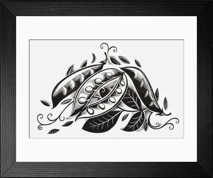 Framed Print : Black and white illustration of peas in pods Framed Print : Black and white illustration of peas in pods