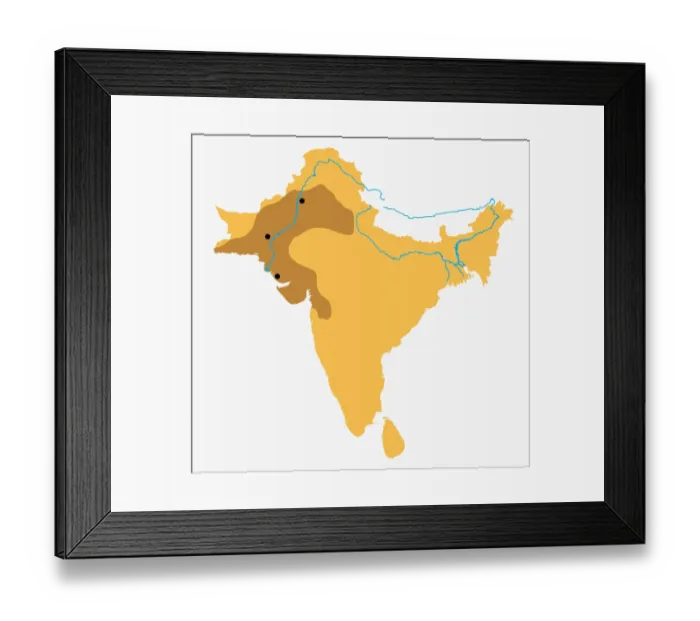 Framed Print : Map of Indian Subcontinent with River Indus and Indus Valley highlighted Framed Print : Map of Indian Subcontinent with River Indus and Indus Valley highlighted