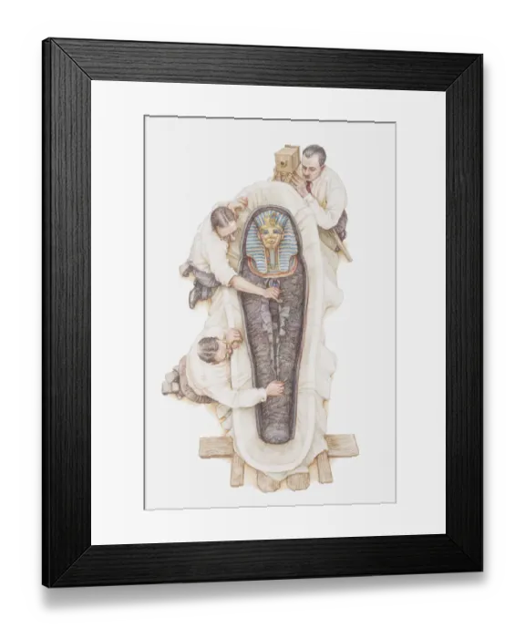 Framed Print : Illustration of archaeologists opening sarcophagus of Tutankhamun Framed Print : Illustration of archaeologists opening sarcophagus of Tutankhamun
