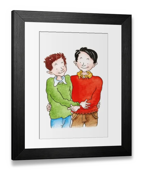 Framed Print : Illustration of homosexual couple embracing, front view Framed Print : Illustration of homosexual couple embracing, front view