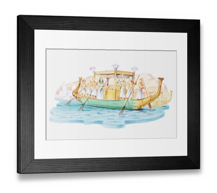 Framed Print : Illustration of Egyptian pharaohs sarcophagus being transported on a barge Framed Print : Illustration of Egyptian pharaohs sarcophagus being transported on a barge