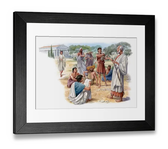 Framed Print : Illustration of Pythagora and his followers discovering the harmony of the universe Framed Print : Illustration of Pythagora and his followers discovering the harmony of the universe