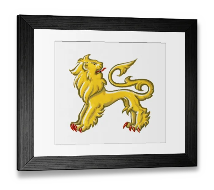 Framed Print : Illustration of heraldic symbol of lion passant reguardant representing courage Framed Print : Illustration of heraldic symbol of lion passant reguardant representing courage