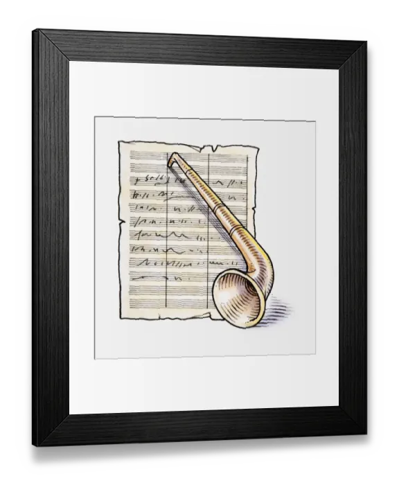 Framed Print : Illustration of wind instrument and sheet music Framed Print : Illustration of wind instrument and sheet music