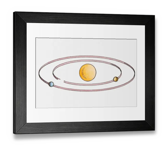 Framed Print : Illustration of Venus and the Earth orbiting the Sun Framed Print : Illustration of Venus and the Earth orbiting the Sun