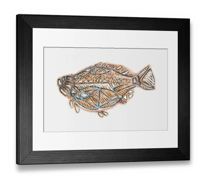 Framed Print : Illustration of Aboriginal cave painting of a fish