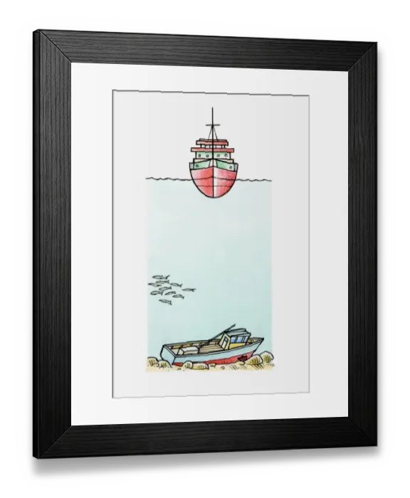 Framed Print : Illustration of ship travelling the ocean and a sunken ship on the ocean floor Framed Print : Illustration of ship travelling the ocean and a sunken ship on the ocean floor