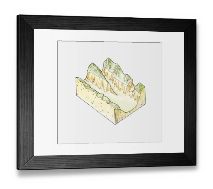 Framed Print : Illustration of an u-shaped glacial valley Framed Print : Illustration of an u-shaped glacial valley