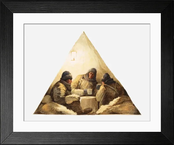 Framed Print : Illustration of Antarctic explorers inside tent Framed Print : Illustration of Antarctic explorers inside tent