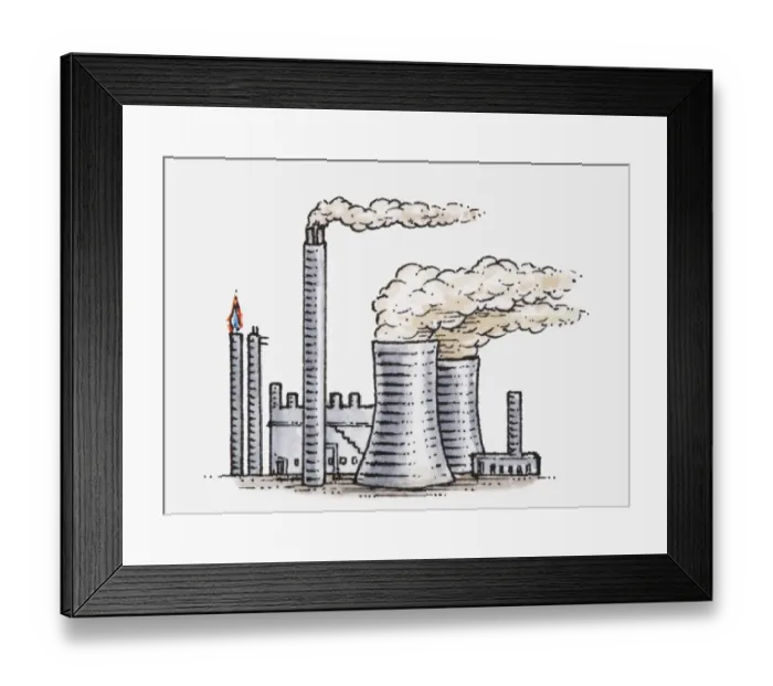 Framed Print : Illustration of power station and oil refinery Framed Print : Illustration of power station and oil refinery