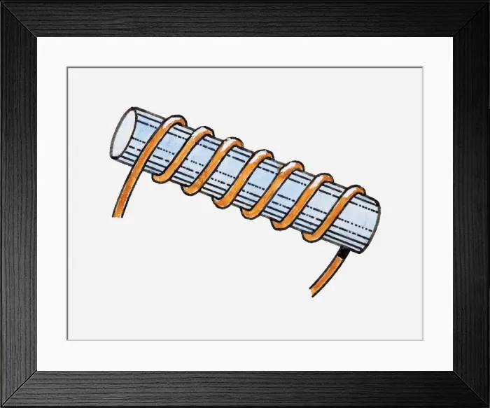 Framed Print : Illustration of wire coiled around metal bar