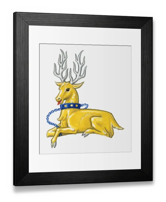 Framed Print : Illustration of heraldic lodged stag symbol Framed Print : Illustration of heraldic lodged stag symbol