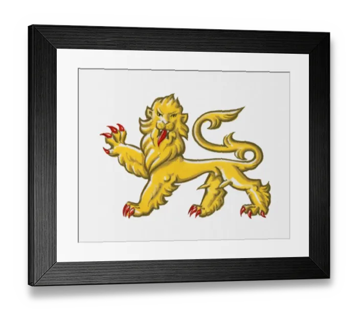 Framed Print : Illustration of heraldic symbol of lion statant guardant representing courage Framed Print : Illustration of heraldic symbol of lion statant guardant representing courage