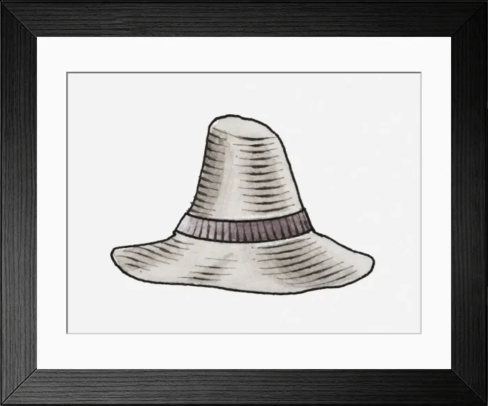 Framed Print : Illustration of grey felt pilgrim hat
