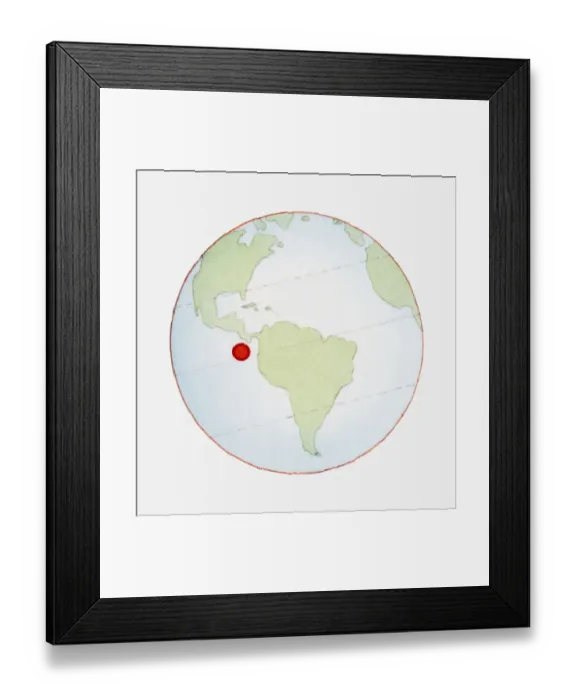 Framed Print : Illustration of globe showing position of Galapagos Islands highlighted in red Framed Print : Illustration of globe showing position of Galapagos Islands highlighted in red