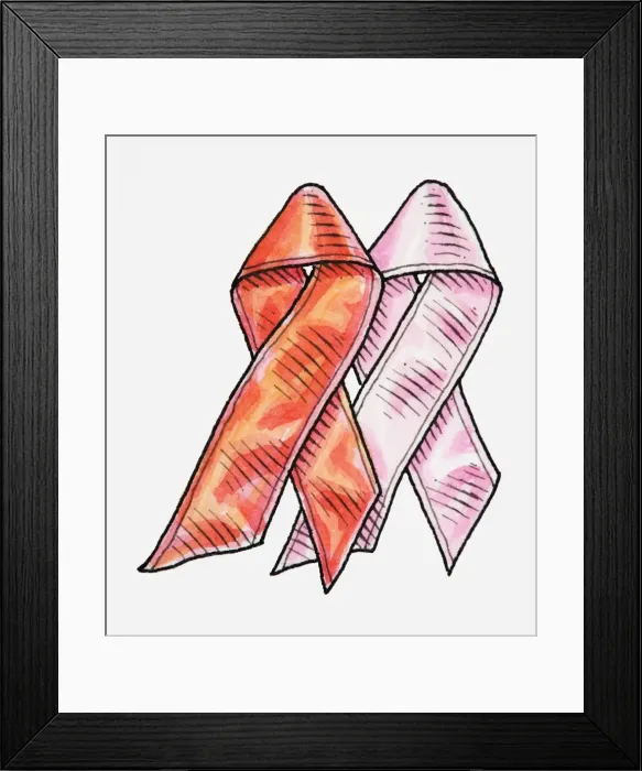 Framed Print : Illustration of red and pink ribbons