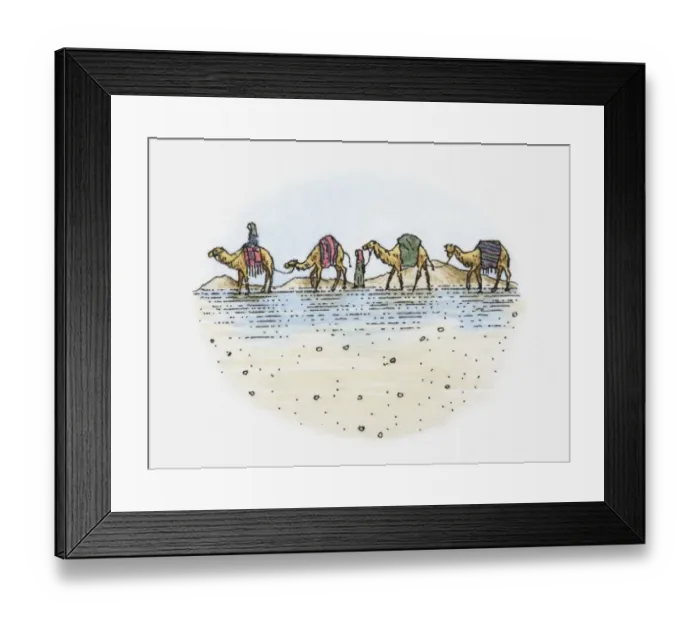 Framed Print : Illustration of camel train in the desert Framed Print : Illustration of camel train in the desert