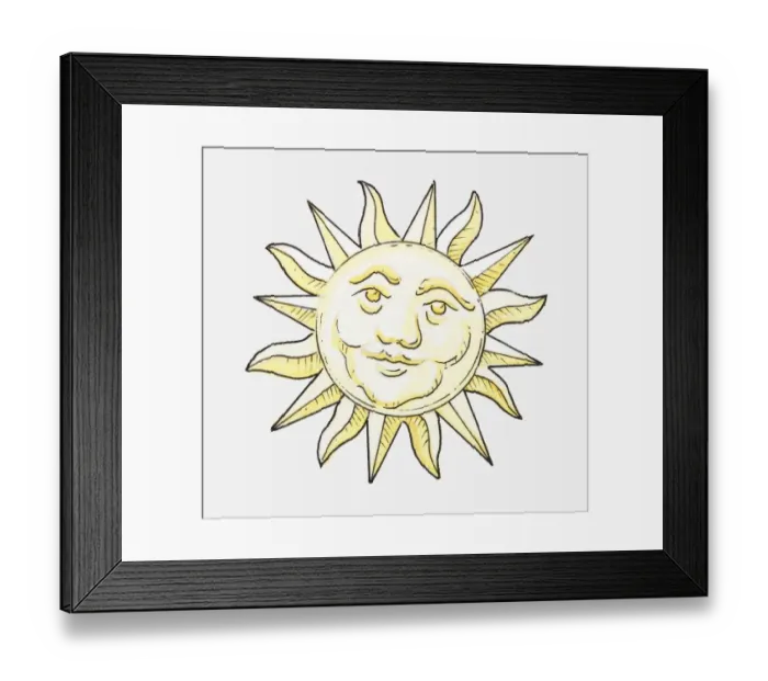 Framed Print : Illustration of sun with anthropomorphic face Framed Print : Illustration of sun with anthropomorphic face