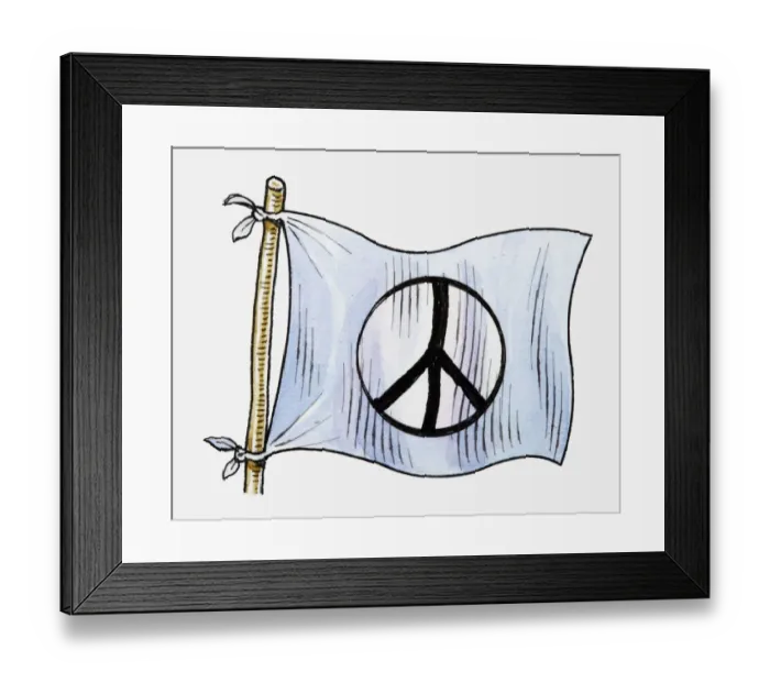Framed Print : Illustration of CND sign on white flag Framed Print : Illustration of CND sign on white flag