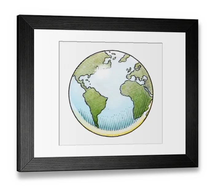 Framed Print : Illustration of globe showing North and South America, Africa, Europe and Atlantic Ocean Framed Print : Illustration of globe showing North and South America, Africa, Europe and Atlantic Ocean