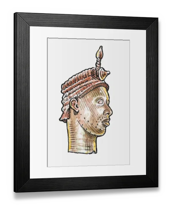 Framed Print : Illustration of carved wooden bust from ancient Africa Framed Print : Illustration of carved wooden bust from ancient Africa
