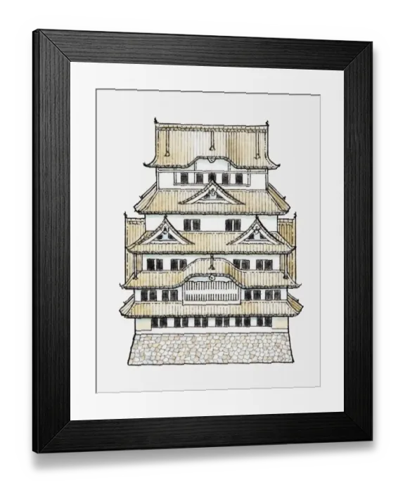 Framed Print : Illustration of Japanese building