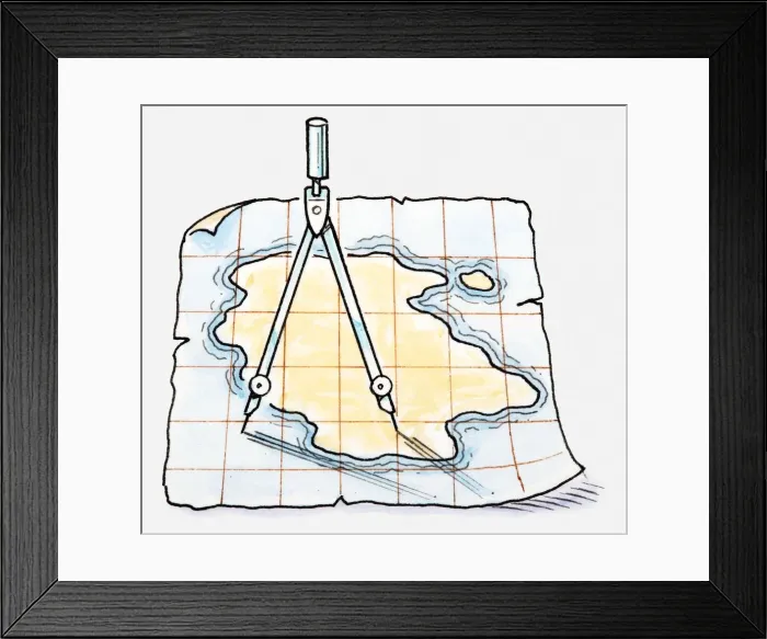Framed Print : Illustration of protractor on old map Framed Print : Illustration of protractor on old map