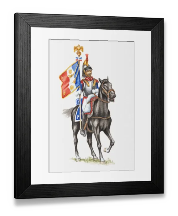 Framed Print : Illustration of Napoleonic Soldier on horseback carrying flag