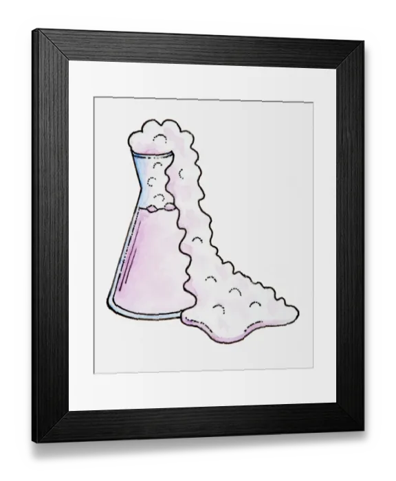Framed Print : Illustration of chemical liquid reacting in flask Framed Print : Illustration of chemical liquid reacting in flask