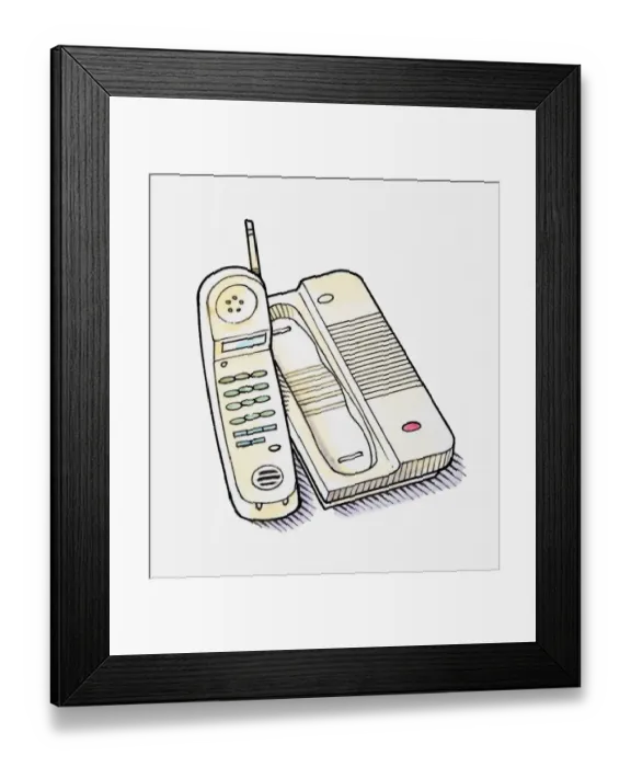 Framed Print : Illustration of telephone recever and answer phone Framed Print : Illustration of telephone recever and answer phone