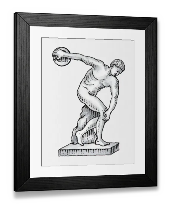Framed Print : Illustration of Greek statue of naked man throwing discuss Framed Print : Illustration of Greek statue of naked man throwing discuss
