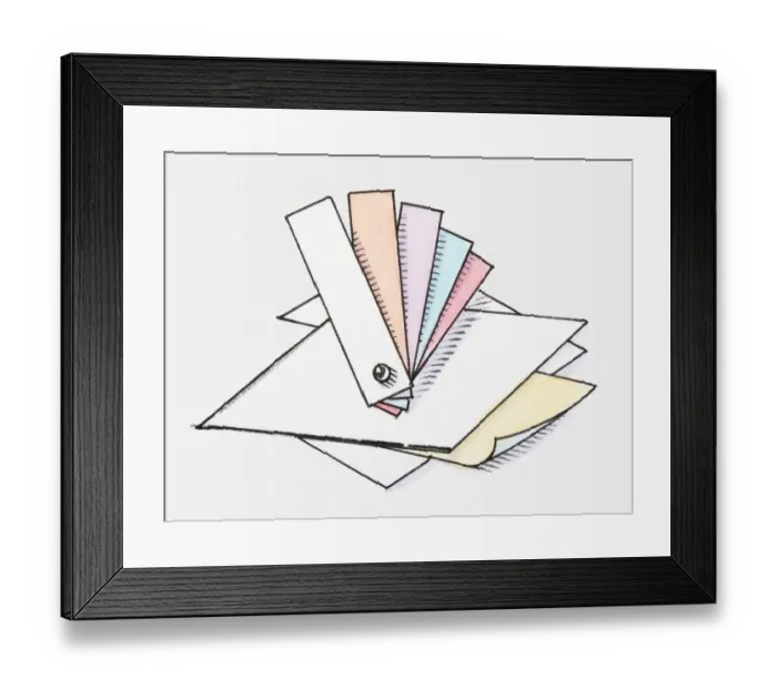 Framed Print : Illustration of paper samples of varius colour and size Framed Print : Illustration of paper samples of varius colour and size