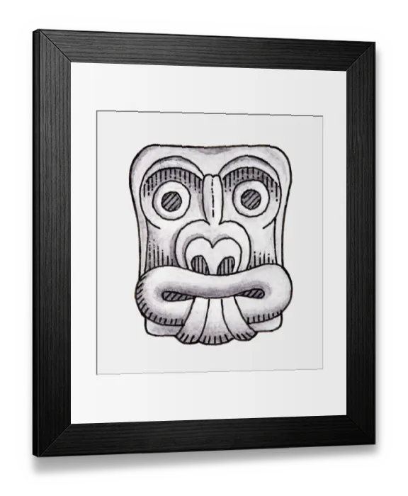 Framed Print : Illustration of ancient Chavin carving of a face Framed Print : Illustration of ancient Chavin carving of a face