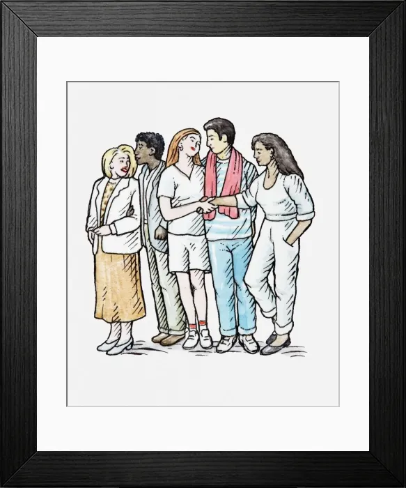 Framed Print : Illustration showing multiracial group of young people