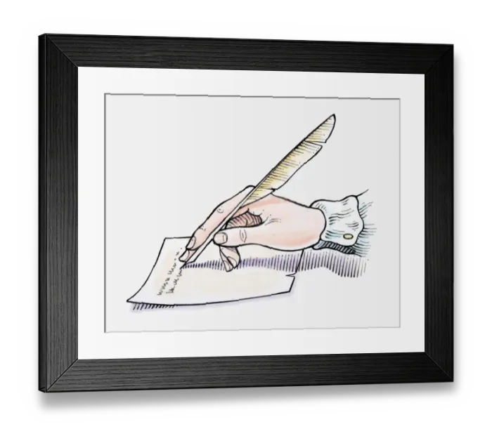 Framed Print : Illustration of hand writing with quill Framed Print : Illustration of hand writing with quill